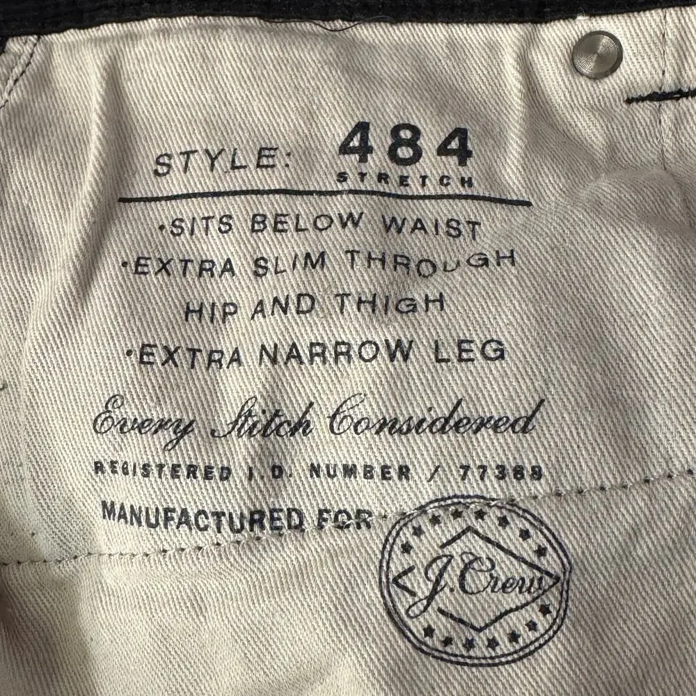 J. Crew Mens SZ W31xL32 Slim Corduroy Pants Style 484 Narrow Leg Pockets Stretch